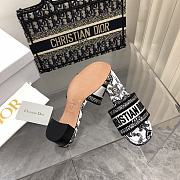 Fortok Dior Dway Heeled Slides White and Black Embroidered Cotton - 3