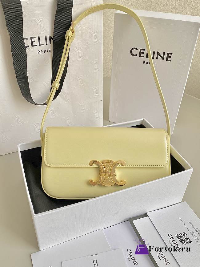 Fortok Celine Triomphe Shoulder Bag Yellow 20×10×4cm - 1