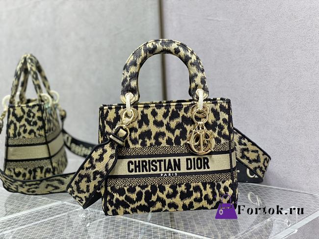 Fortok Dior Lady Leopard Print Embroidery Bag 24cm - 1