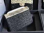 Chanel Mini Evening Bag Wool Tweed & Gold Metal Black  - 3