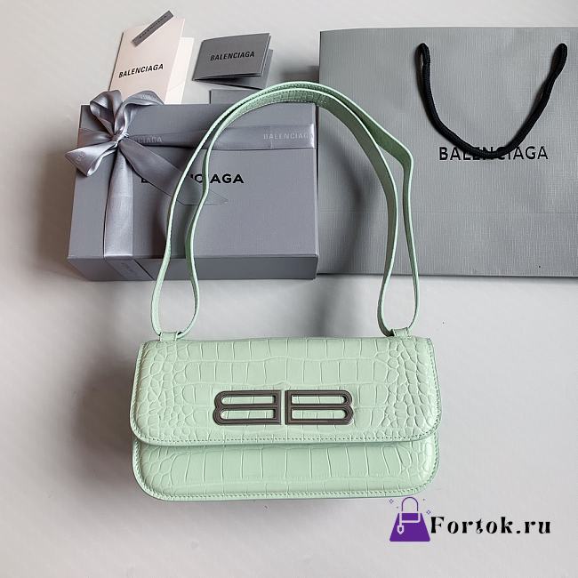 Fortok Balenciaga Gossip Flap Bag Crocodile Embossed Leather Green - 1