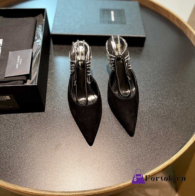 Fortok Saint Laurent 2022 High-Heeled Sandals Black Silver Hardware - 1