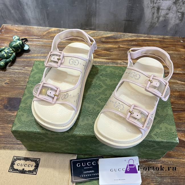 Fortok Gucci Beaded Mesh Flatform Sandals Beige - 1