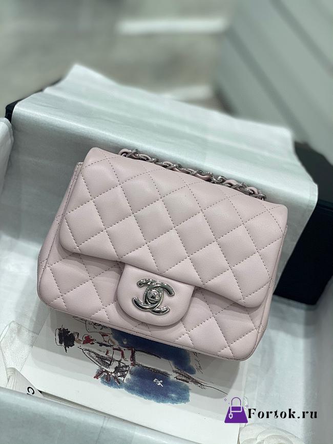 Fortok Chanel Classic Flap Bag Pink Silver Hardware 17cm - 1