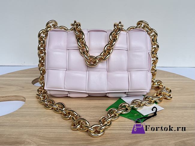 Fortok Bottega Veneta Chain Cassette Padded Intreccio Shoulder Bag Pink - 1