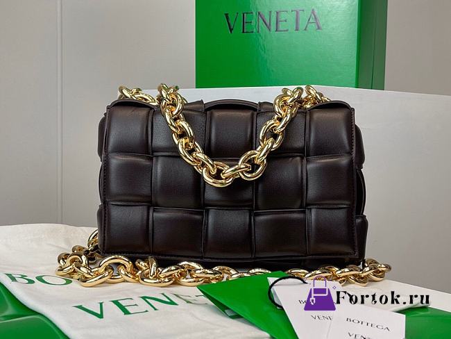 Fortok Bottega Veneta Chain Cassette Padded Intreccio Shoulder Bag Brown - 1