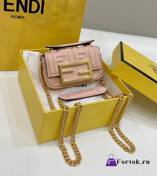 Fortok Fendi Nano Baguette Bag Pink 8603 11x3x7cm - 1