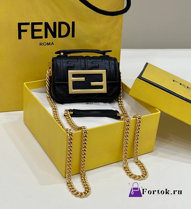 Fortok Fendi Nano Baguette Bag Black 8603 11x3x7cm - 1