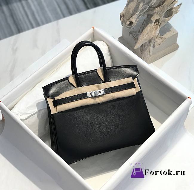 Fortok Hernes Birkin Box Calfskin Bag Black 25cm - 1