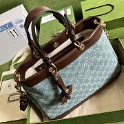 Fortok Gucci Valentine GG Denim Top Handle Bag Brown 34x28x12cm - 3