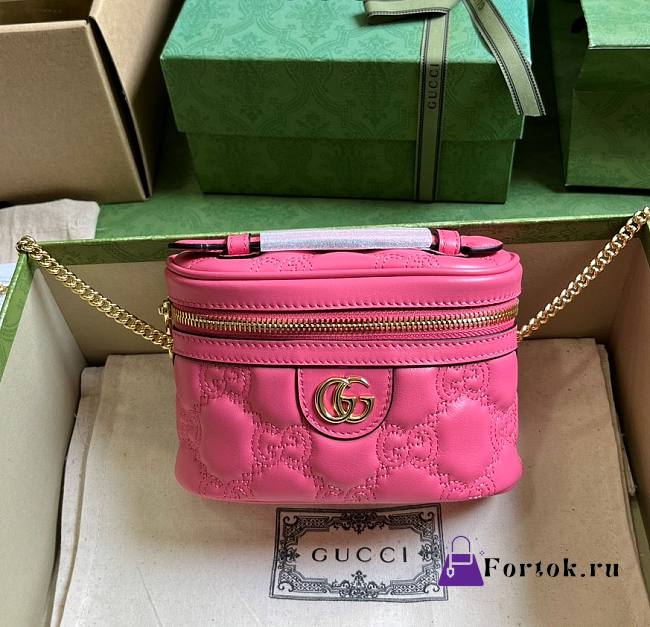 Fortok Gucci GG Matelassé Leather Mini Shoulder Bag Pink 16x10.5x5cm - 1