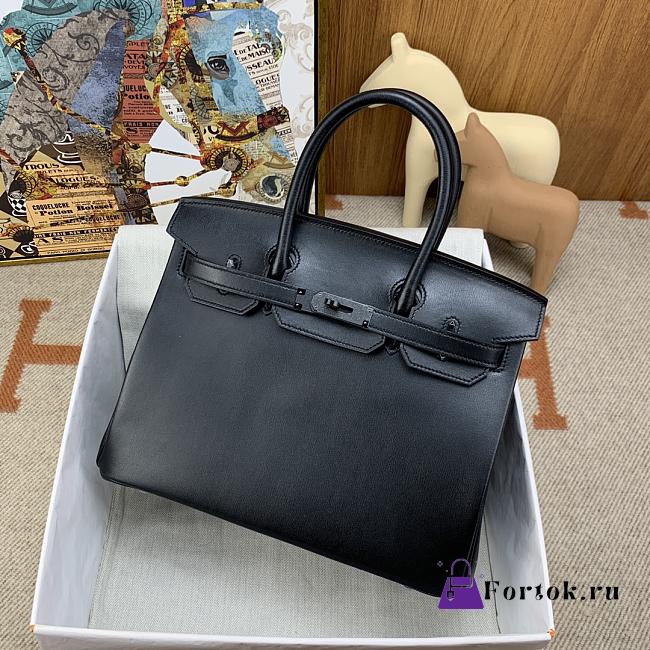 Fortok Hermes Birkin Box Leather Bag Black 30cm  - 1