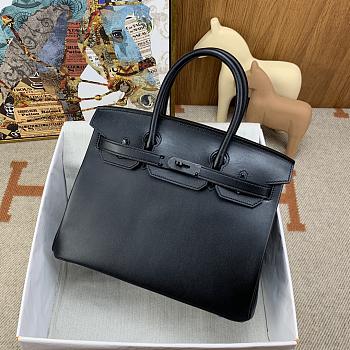 Fortok Hermes Birkin Box Leather Bag Black 30cm 