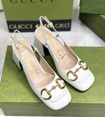 Fortok Gucci Mid-Heel Slingback With Horsebit White