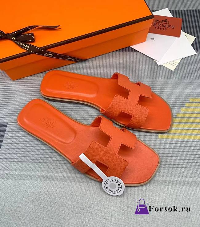 Fortok Hermes Empson Leather Orange Sandals - 1