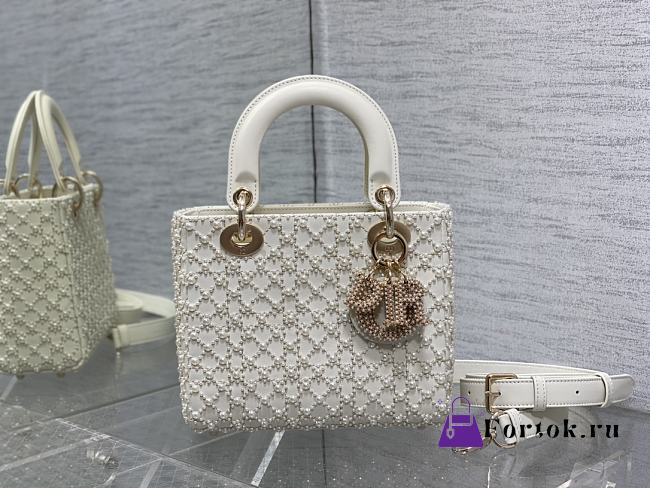Fortok Dior Lady Diana Bead Bag White 20cm - 1