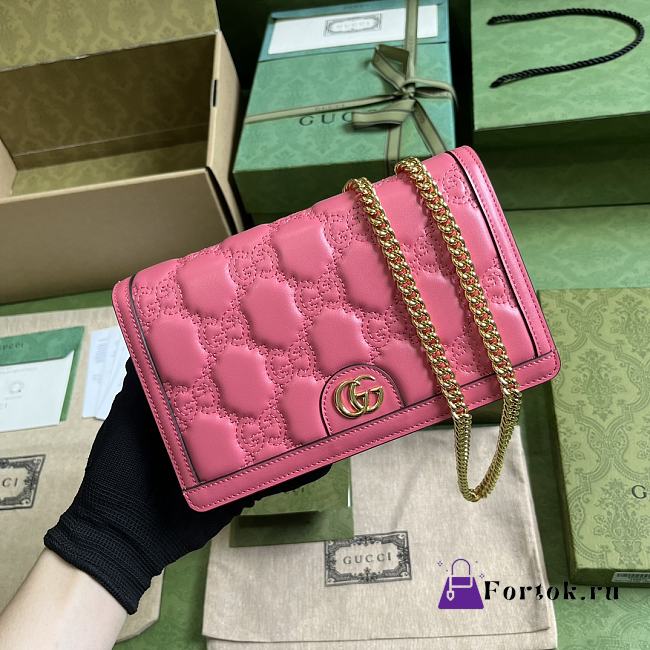 Fortok Gucci GG Matelassé Chain Wallet Pink 20x12.5x4cm - 1