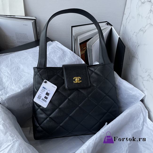 Fortok Chanel Black Matelasse Quilted Caviar Leather Shoulder Bag 32x25x10cm - 1