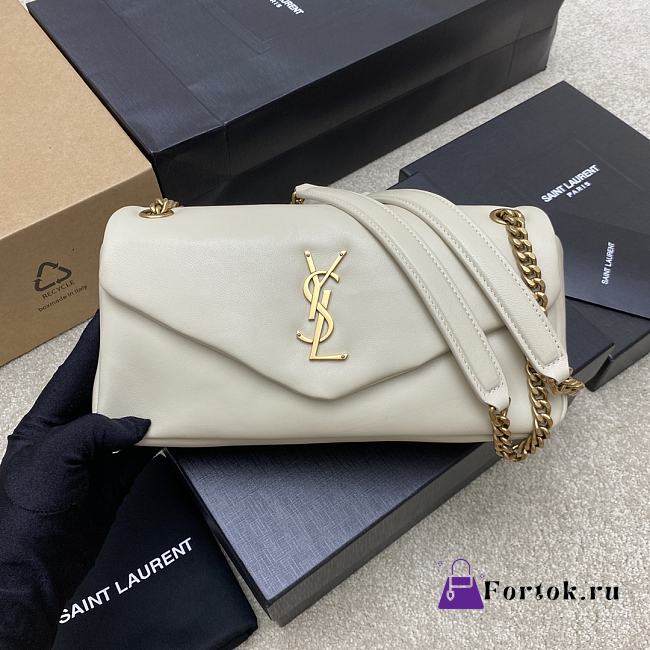 Fortok Saint Laurent Calypso Monogram Shoulder Bag White 26×14×7cm - 1