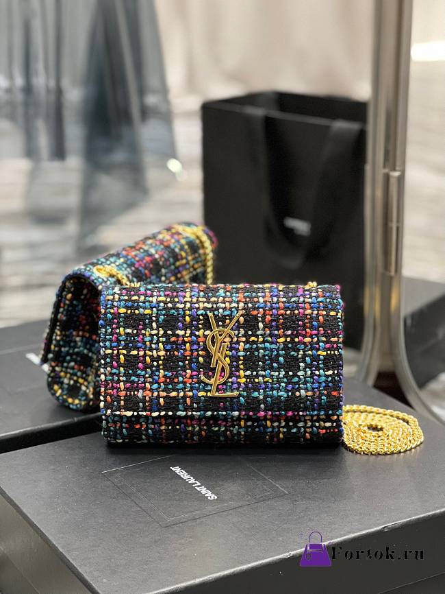 Fortok Saint Laurent Kate Multicolored Tweed Crossbody Bag 20x13.5x5.5cm - 1