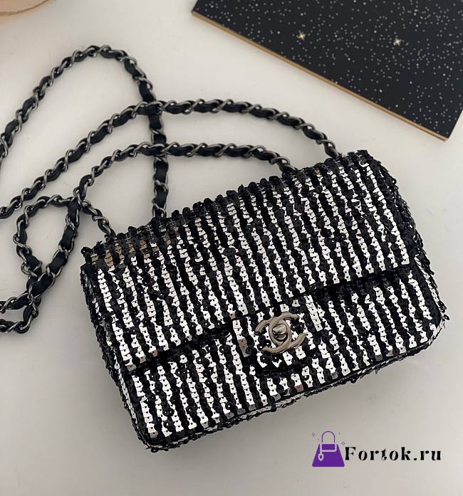 Fortok Chanel Flap Bag Sequins & Ruthenium-Finish Metal Black & Silver - 1