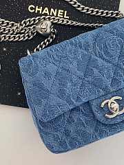Fortok Chanel Mini Sweetheart Crush Flap Blue Camellia Denim Silver Hardware - 2