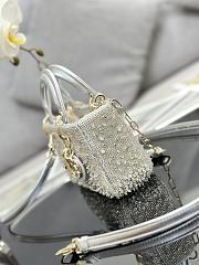 Fortok Dior Lady D-Joy Micro Bag Silver-Tone Satin with Bead 16x9x5cm - 6