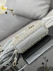 Fortok Dior Lady D-Joy Micro Bag Silver-Tone Satin with Bead 16x9x5cm - 3
