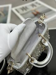 Fortok Dior Lady D-Joy Micro Bag Silver-Tone Satin with Bead 16x9x5cm - 4