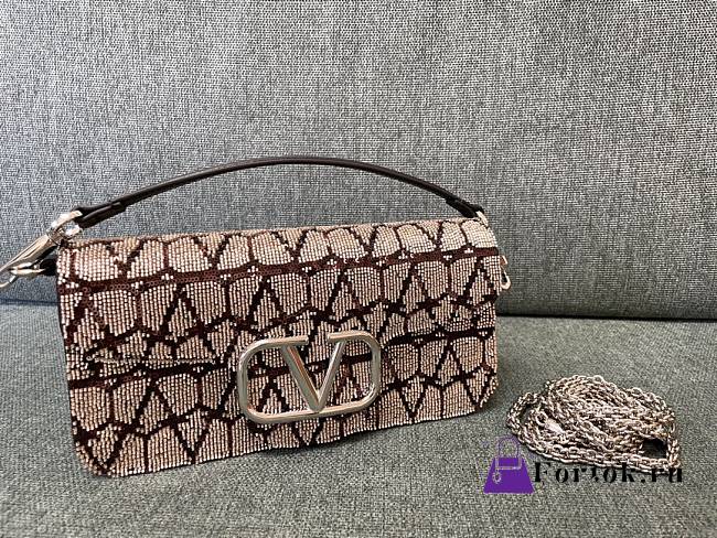 Fortok Valentino VLogo Signature Beaded Calfskin Shoulder Bag Brown - 1