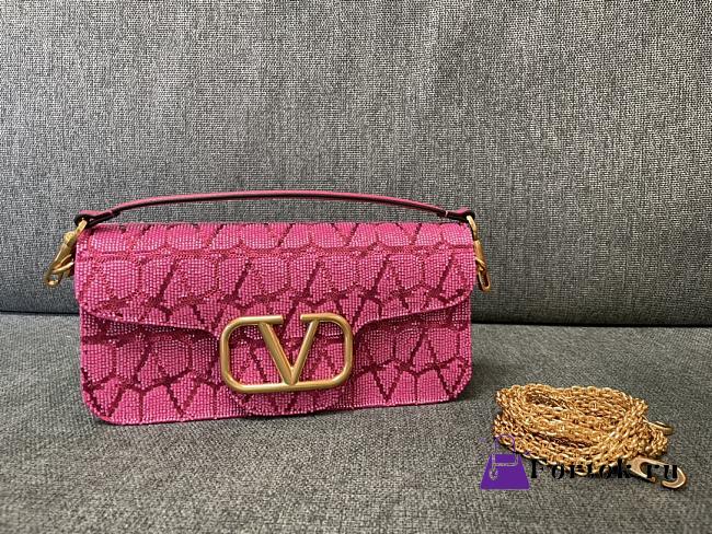 Fortok Valentino VLogo Signature Beaded Calfskin Shoulder Bag Pink - 1
