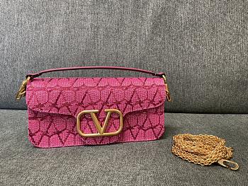 Fortok Valentino VLogo Signature Beaded Calfskin Shoulder Bag Pink