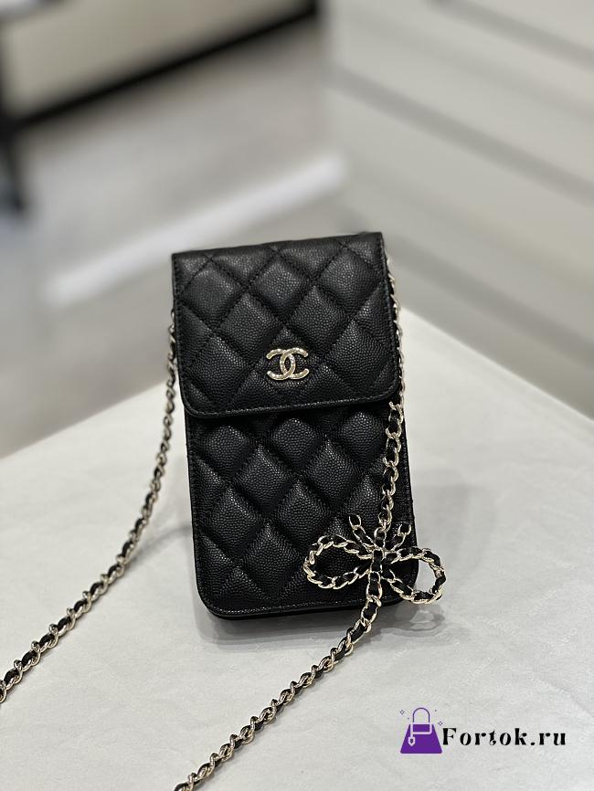 Fortok Chanel 23P Bow Woc Phone Bag Black 17x3x10cm - 1