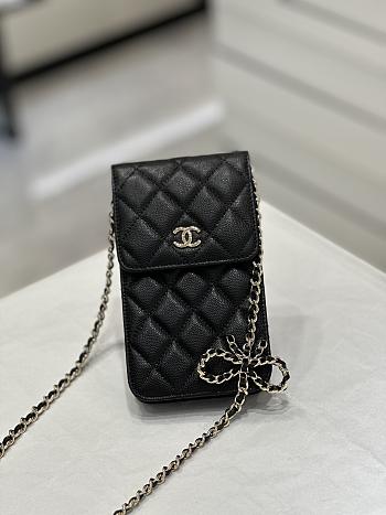 Fortok Chanel 23P Bow Woc Phone Bag Black 17x3x10cm