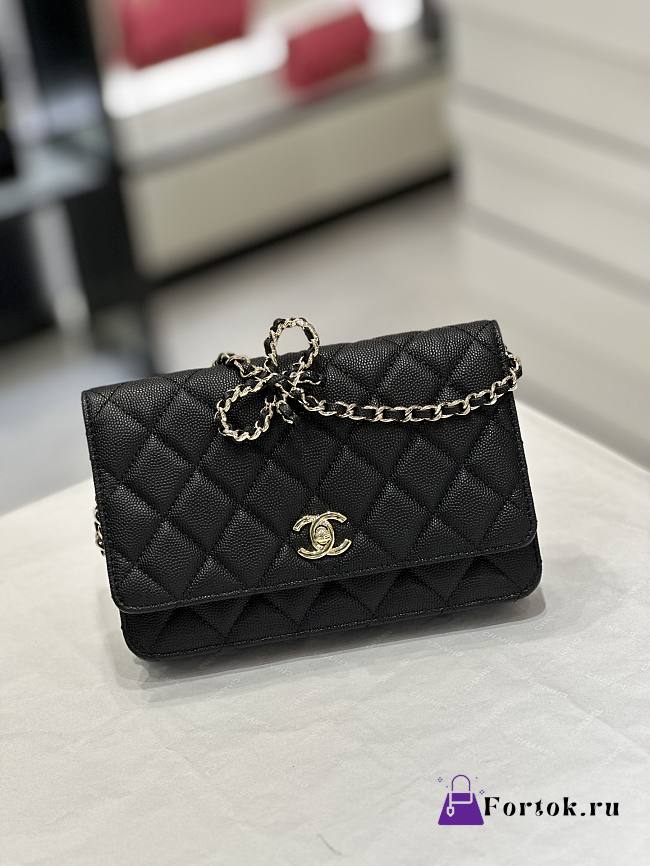 Fortok Chanel 23S Woc Bow Chain Shoulder Bag Black 19x3x12cm - 1
