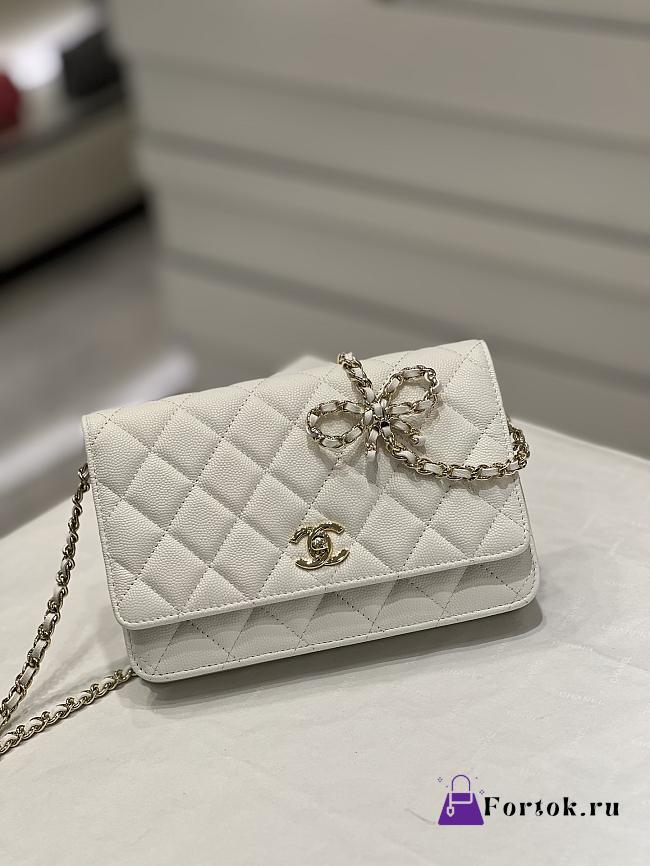 Fortok Chanel 23S Woc Bow Chain Shoulder Bag White 19x3x12cm - 1