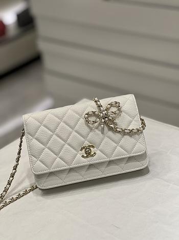 Fortok Chanel 23S Woc Bow Chain Shoulder Bag White 19x3x12cm