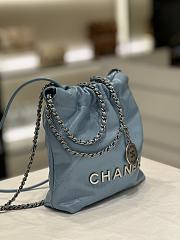 Fortok Chanel 22 Handbag Blue Silver Hardware 20x19x6cm - 3