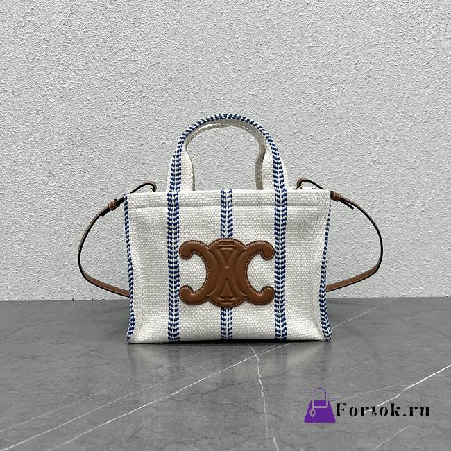 Fortok Celine Cabas Thais In Striped Textile and Calfskin 26×19×13cm - 1