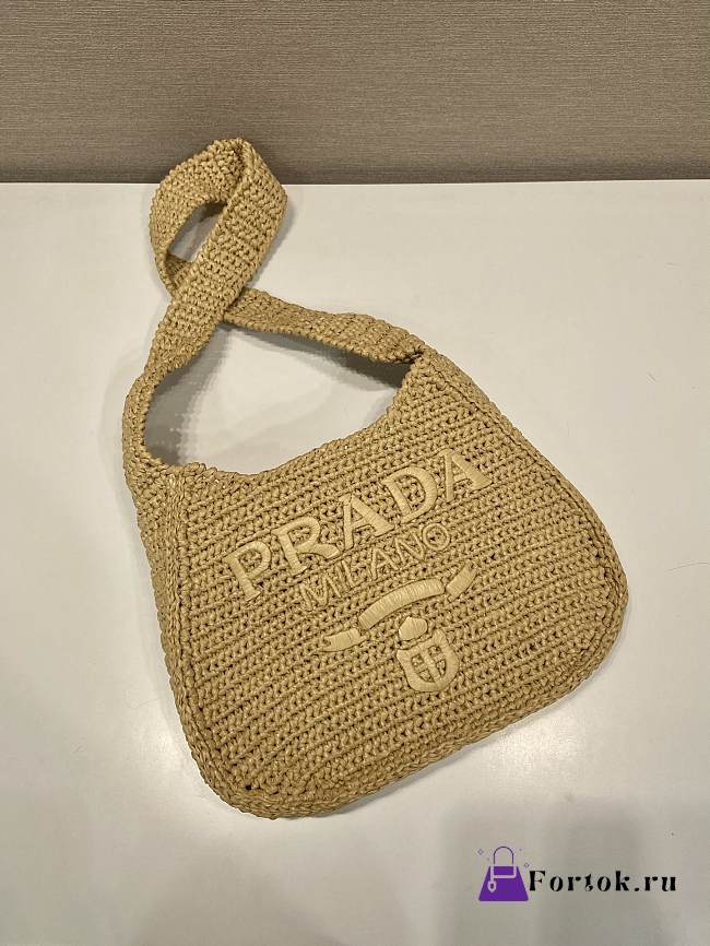 Fortok Prada Natural Logo-Embossed Raffia Shoulder Bag 30x24x4.5cm - 1