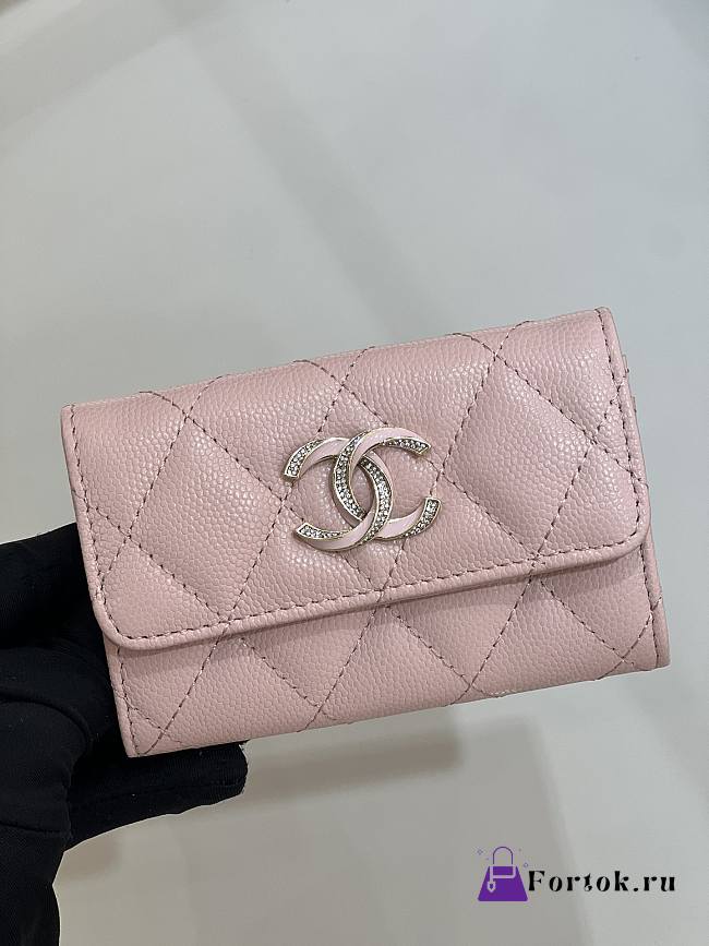 Fortok Chanel 23S Card Holder Pink Diamond Buckle 11x8.5x3cm - 1