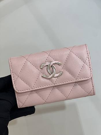 Fortok Chanel 23S Card Holder Pink Diamond Buckle 11x8.5x3cm