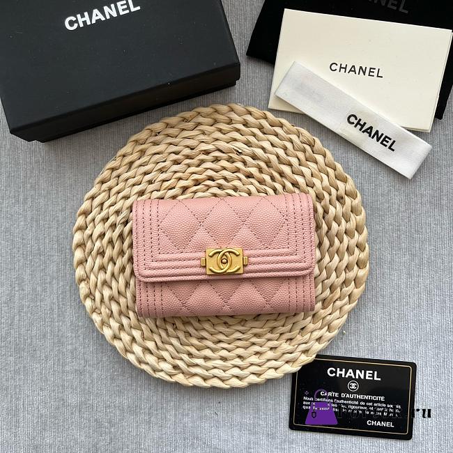 Fortok Chanel Leboy Small Card Holder Wallet Pink 11x8.5x3cm - 1