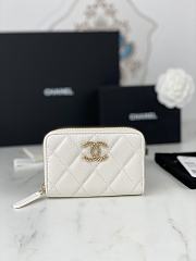 Fortok Chanel Caviar Quilted Zipper Wallet White 11x7.5cm - 1