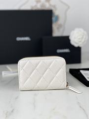 Fortok Chanel Caviar Quilted Zipper Wallet White 11x7.5cm - 5