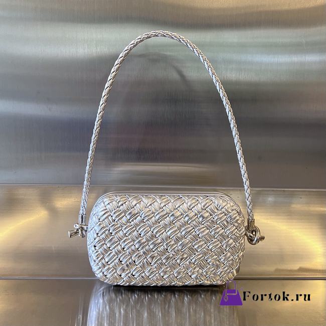 Fortok Bottega Veneta Knot Mini Shoulder Bag Silver Metallic Leather 20x12x5.5cm - 1