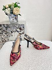 Fortok Dior Slingback Pumps Rani Pink Multicolor Embroidered Cotton with Toile de Jouy Voyage Motif - 4