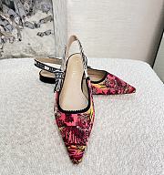 Fortok Dior Slingback Pumps Rani Pink Multicolor Embroidered Cotton with Toile de Jouy Voyage Motif - 6