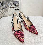 Fortok Dior Slingback Pumps Rani Pink Multicolor Embroidered Cotton with Toile de Jouy Voyage Motif - 1