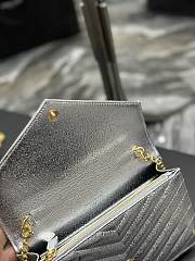 Fortok Saint Laurent Matelasse Chevron Monogram Envelope Chain Wallet Silver 19cm - 5